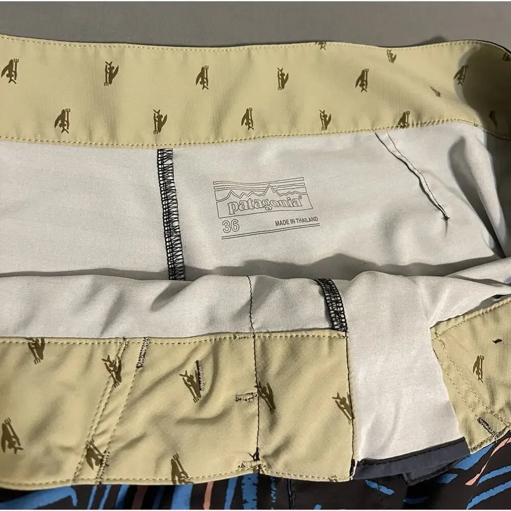 Patagonia Board Shorts Mens 36 Blue Palm Leaf Print Swim Trunks Excellent